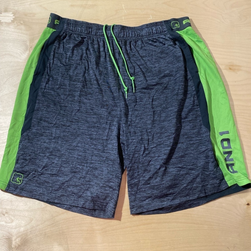 AND1 Men's Gray and Green Athletic Shorts 3 XL (HP) - Picture 3 of 9